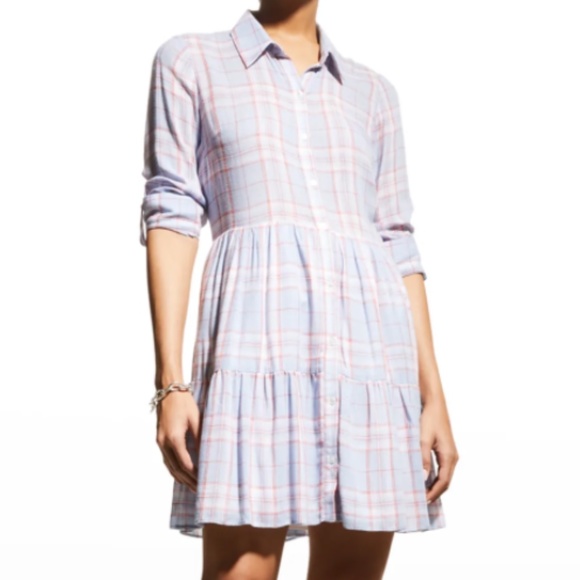 NWT $398 Veronica Beard Jeans Jemila Plaid Linen Button-Front Tiered Dress - M! - Picture 4 of 6